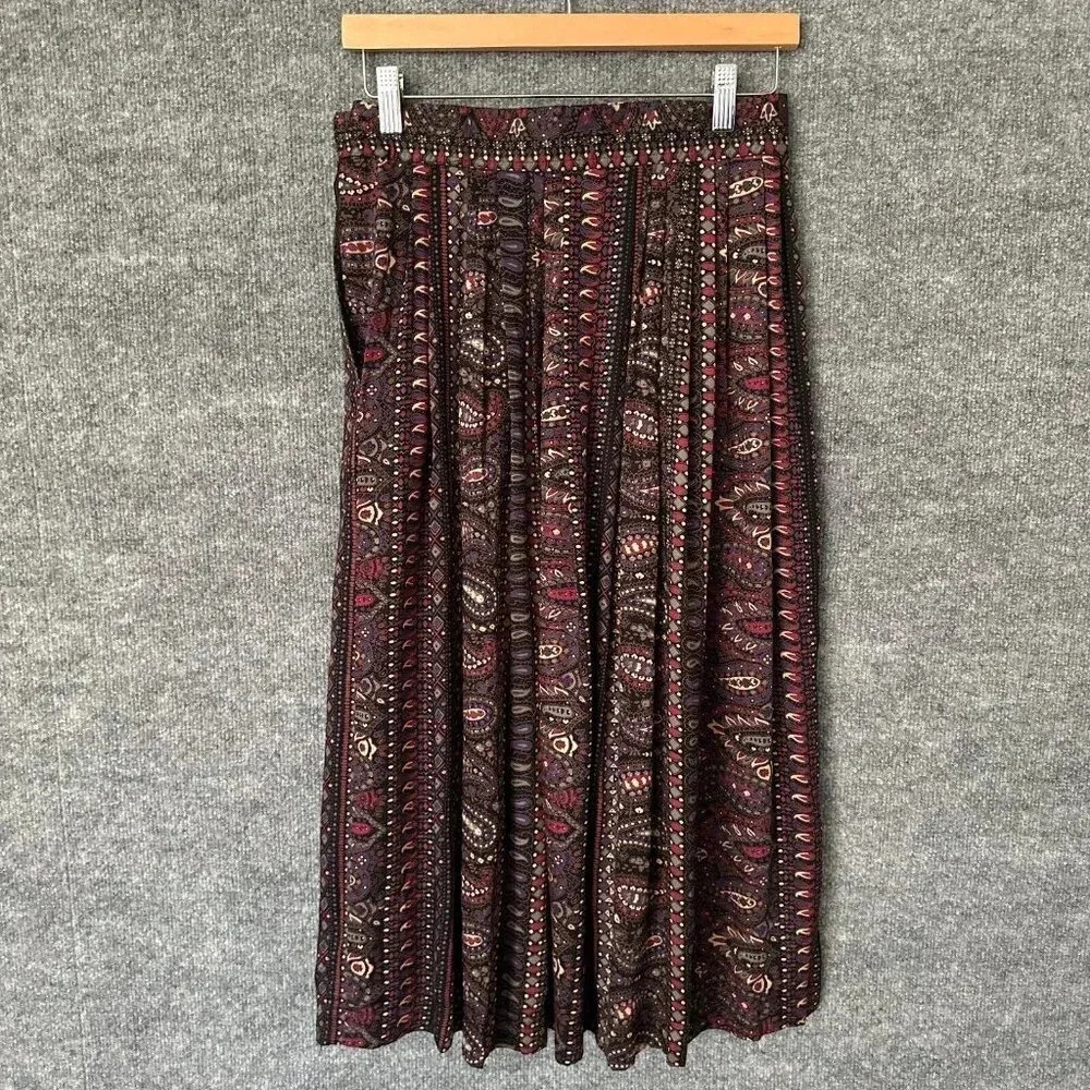 Vintage Rafaella Skirt Womens 8 Multicolor Pleated Pockets Paisley Boho Midi - Picture 3 of 16